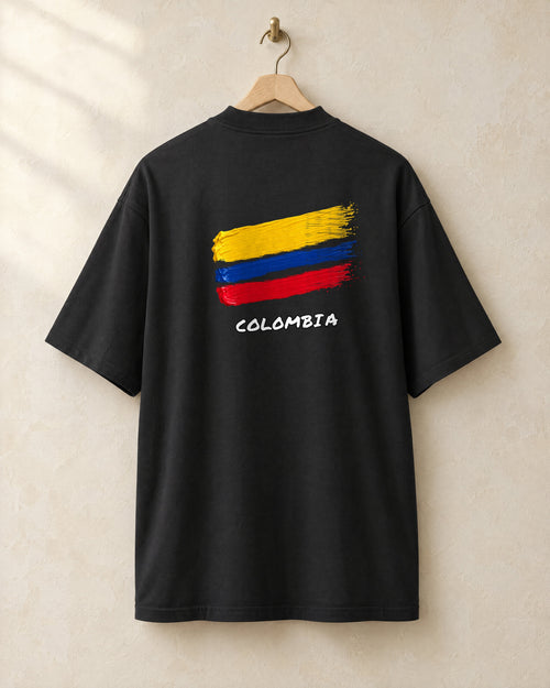 Bandera tee in black, back, on a hanger