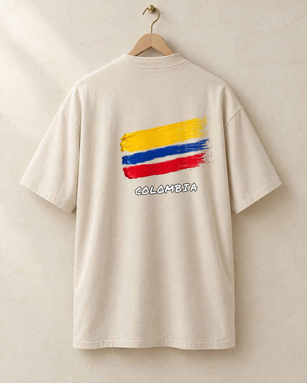 Bandera tee in cream, back, on a hanger