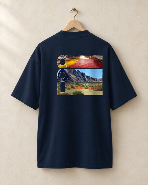 COL tee in French navy, back, on a hanger