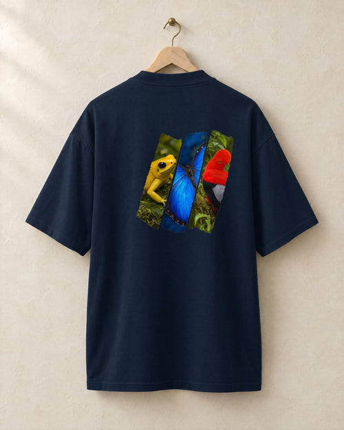 Diagonal tee in French navy, back, on a hanger