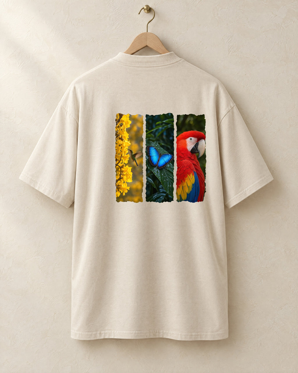 Paneles tee in cream, back, on a hanger