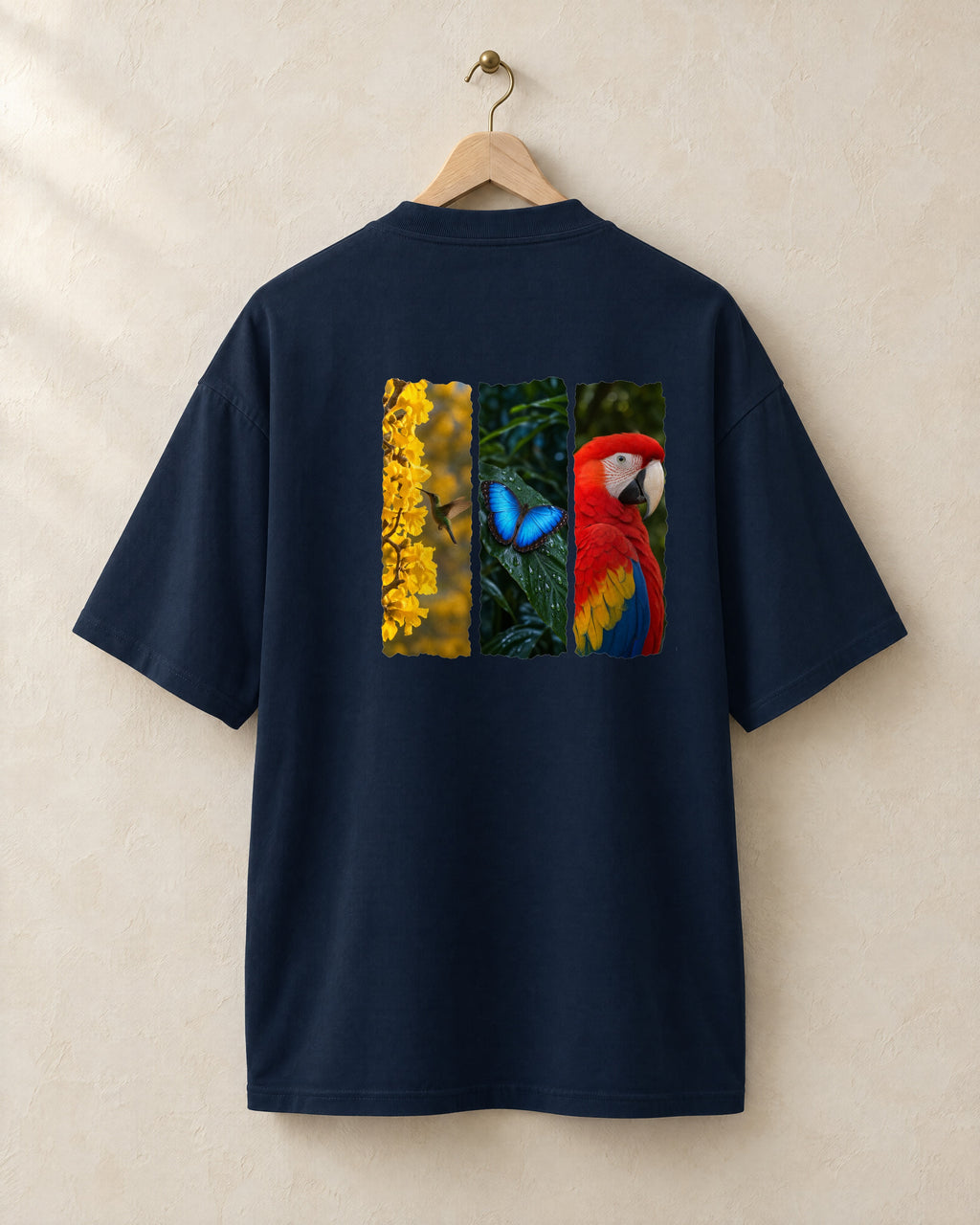Paneles tee in French navy, back, on a hanger