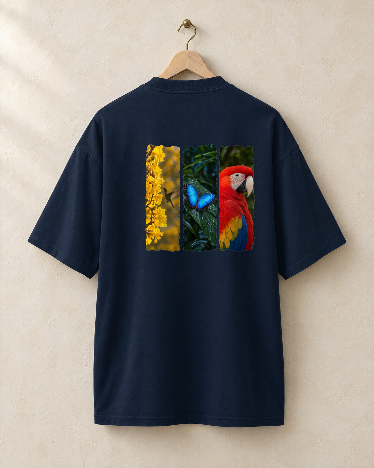 Paneles tee in French navy, back, on a hanger