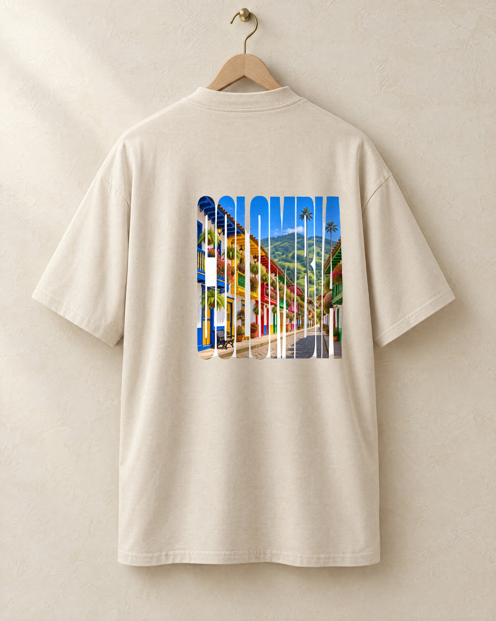 Salento tee in cream, back, on a hanger